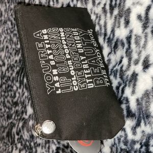 The Body Shop Black Cosmetic Bag With Silver Graphic Design NWT